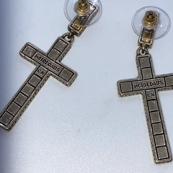 Heidi Daus Blue Swarovski Crystal Large Cross Statement Earrings Approx 2” - Picture 5 of 7